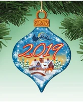 Designocracy 2019 Dated Wooden Christmas Ornament, Set of 2