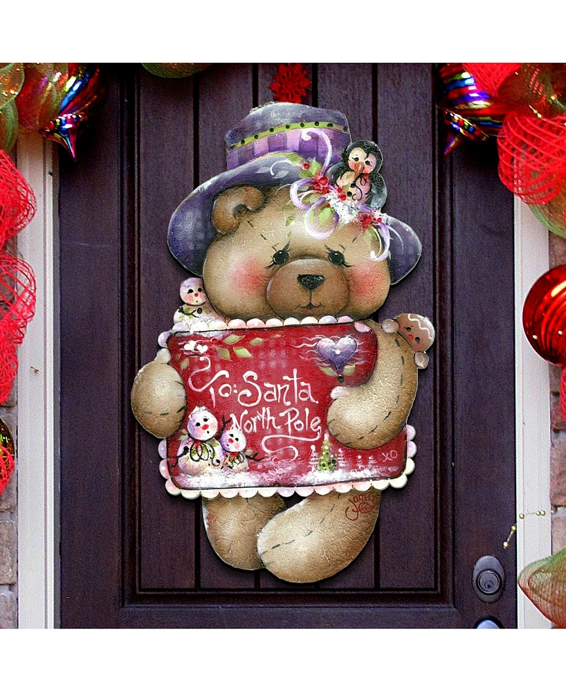 Designocracy Jamie Mills Price Christmas to Santa With Love Wooden Decorative Door Hanger