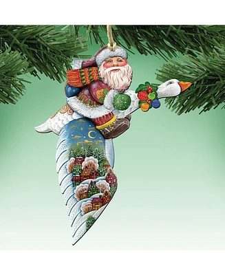 Designocracy Goose Traveling Santa Wooden Christmas Ornament, Set of 2