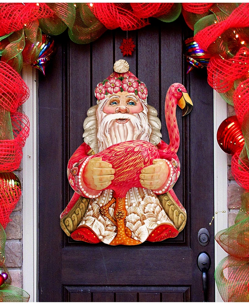 Designocracy Flamingo Santa Tropical Christmas Door Hanger