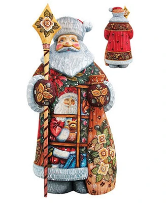 G.DeBrekht Woodcarved Hand Painted Give A Gift Santa Figurine