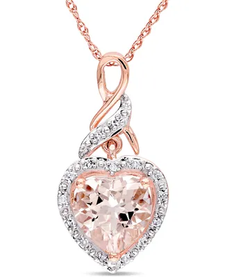 Morganite (1-3/4 ct. t.w.) & Diamond (1/20 ct. t.w.) Heart Swirl 17" Pendant Necklace in 10k Rose Gold