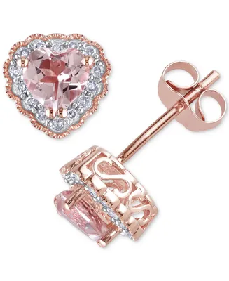 Morganite (1 ct. t.w.) & Diamond (1/10 ct. t.w.) Heart Stud Earrings in 10k Rose Gold