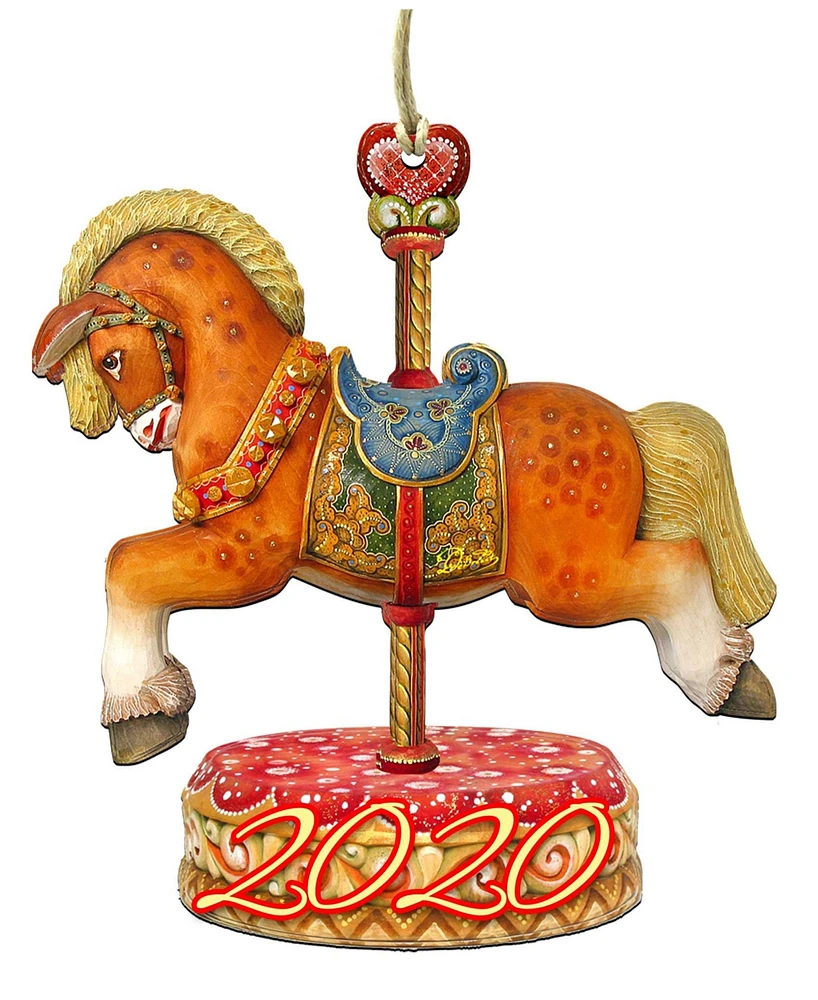 Designocracy Carousel Horse Wooden Ornaments, Set of 2