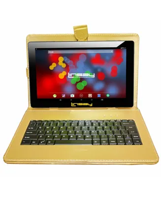 Linsay New 10.1" Tablet Octa Core 128GB Bundle with Exclusive Luxury Gold Keyboard and Newest Android 13