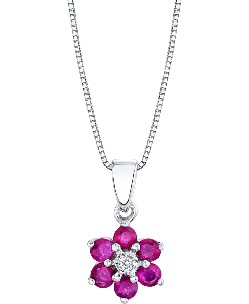 Ruby (5/8 ct. t.w.) & Diamond Accent Flower 18" Pendant Necklace in 14k White Gold