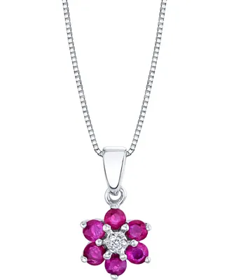 Ruby (5/8 ct. t.w.) & Diamond Accent Flower 18" Pendant Necklace in 14k White Gold