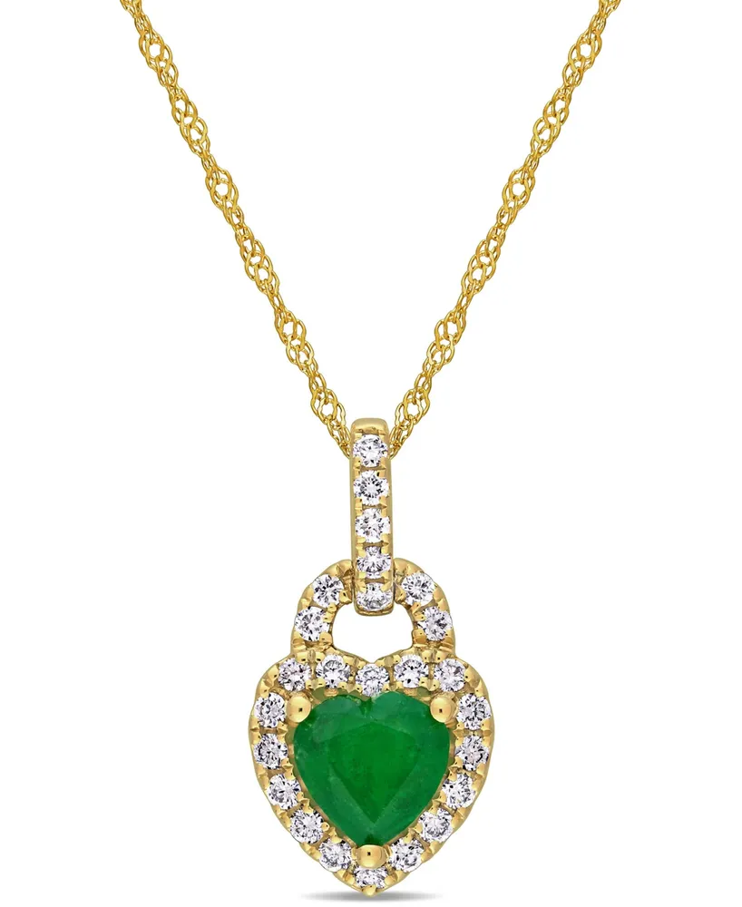 Emerald (5/8 ct. t.w.) & Diamond (1/4 ct. t.w.) Heart Lock 17" Pendant Necklace in 14k Gold