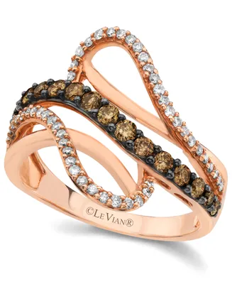 Chocolate by Petite Le Vian and White Diamond Wave Ring (5/8 ct. t.w.) 14k Rose Gold