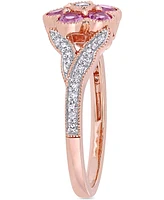 Pink Sapphire (3/4 ct. t.w.) & Diamond (1/6 Flower Ring 10k Rose Gold