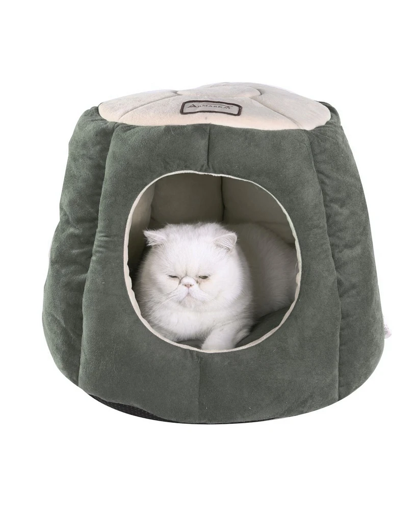 Armarkat Cat Cave Shape Bed with Anti-Slip Waterproof Base, Removable Cushion Mat, C30HML/Mh, Laurel Green and Beige