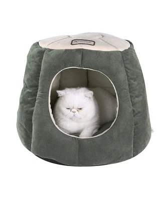 Armarkat Cat Cave Shape Bed with Anti-Slip Waterproof Base, Removable Cushion Mat, C30HML/Mh, Laurel Green and Beige