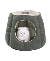 Armarkat Cat Cave Shape Bed with Anti-Slip Waterproof Base, Removable Cushion Mat, C30HML/Mh, Laurel Green and Beige