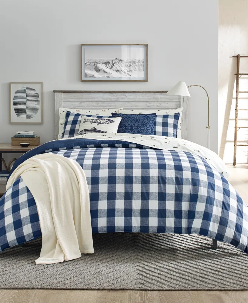 Eddie Bauer Lakehouse Plaid Cotton Reversible 3 Piece Comforter Set, King