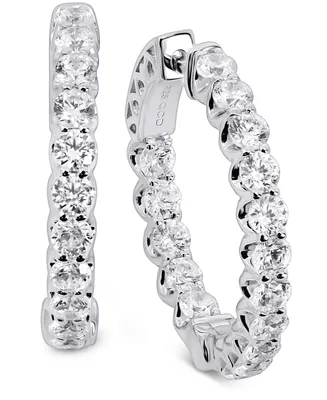 Arabella Cubic Zirconia Small In & Out Hoop Earrings in Sterling Silver or 18k Gold Plated Sterling Silver