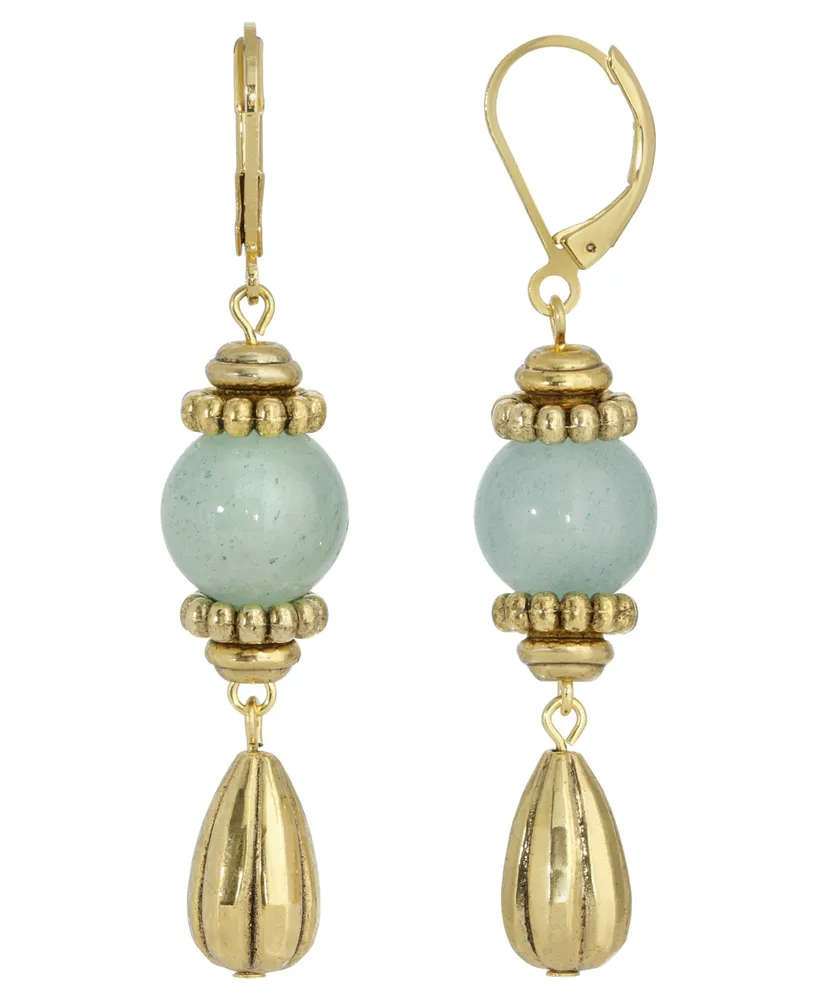 2028 Gold-Tone Genuine Stone Aventurine Drop Earrings