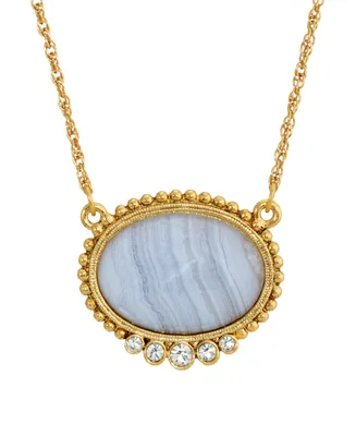 2028 Gold-Tone Semi Precious Oval Stone with Crystals Necklace