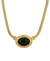 2028 Gold-Tone Semi Precious Oval Necklace