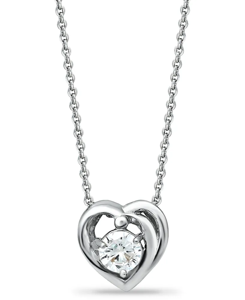 Giani Bernini Cubic Zirconia Heart Slider Pendant Necklace in Sterling Silver, 16" + 2", Created for Macy's