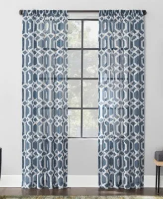 Sloane Trellis Print Linen Blend Sheer Curtain Collection