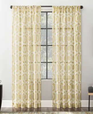 Sloane 52" x 63" Trellis Print Linen Blend Sheer Curtain Panel