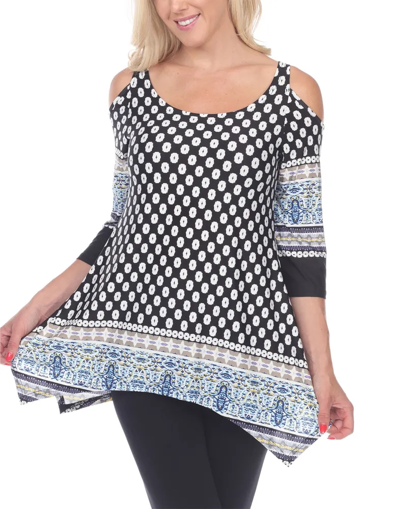 White Mark Women's Printed Cold Shoulder Tunic Top