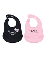 Little Treasure Baby Girl Silicone Bibs 2pk, Flawless, One