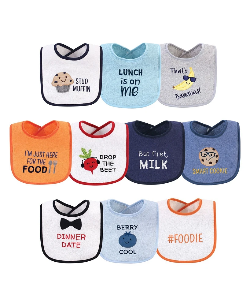 Hudson Baby Infant Boy Cotton Terry Drooler Bibs with Fiber Filling 10pk