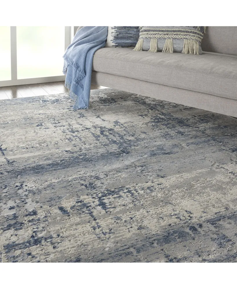 Nourison Home Rustic Textures RUS10 Ivory and Blue 7'10" x 10'6" Area Rug