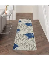 Nourison Home Aloha ALH05 Ivory and Navy 2'3" x 12' Runner Rug