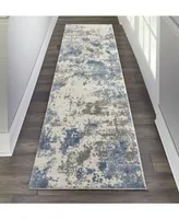 Nourison Home Rustic Textures RUS08 Gray and Blue 2'2" x 7'6" Runner Rug