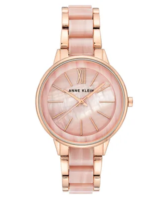 Anne Klein Women's Rose Gold-Tone & Pink Marble Acrylic Bracelet Watch 37mm