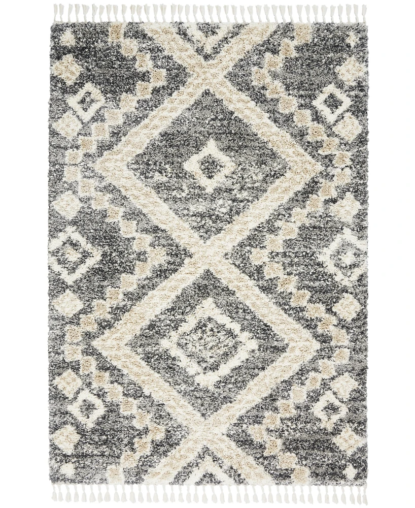 Nourison Home Oslo Shag OSL02 Gray and Ivory 5'3" x 7'9" Area Rug