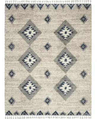 Nourison Home Oslo Shag OSL03 Ivory and Blue 5'3" x 7'9" Area Rug