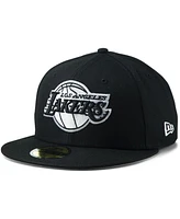 New Era Men's Black Los Angeles Lakers Black White Logo 59Fifty Fitted Hat