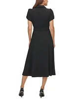 Calvin Klein Puff-Sleeve Belted Midi Dress