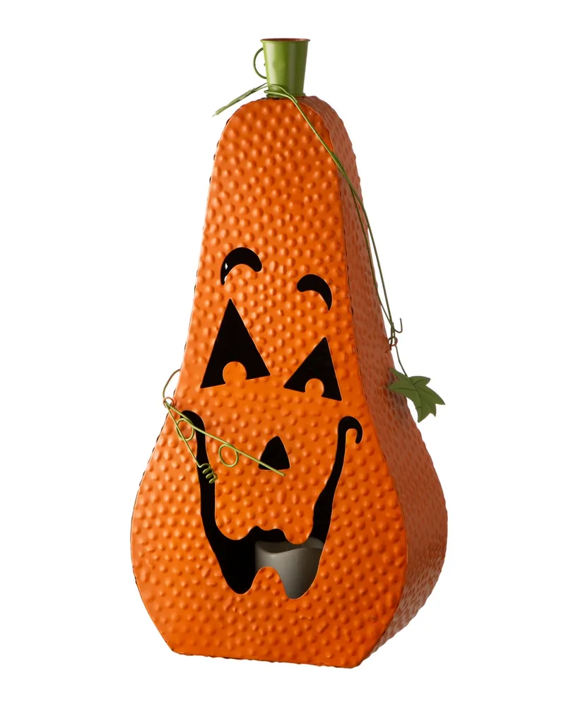 Glitzhome Halloween Metal Jack-o-Lantern with Led Pillar