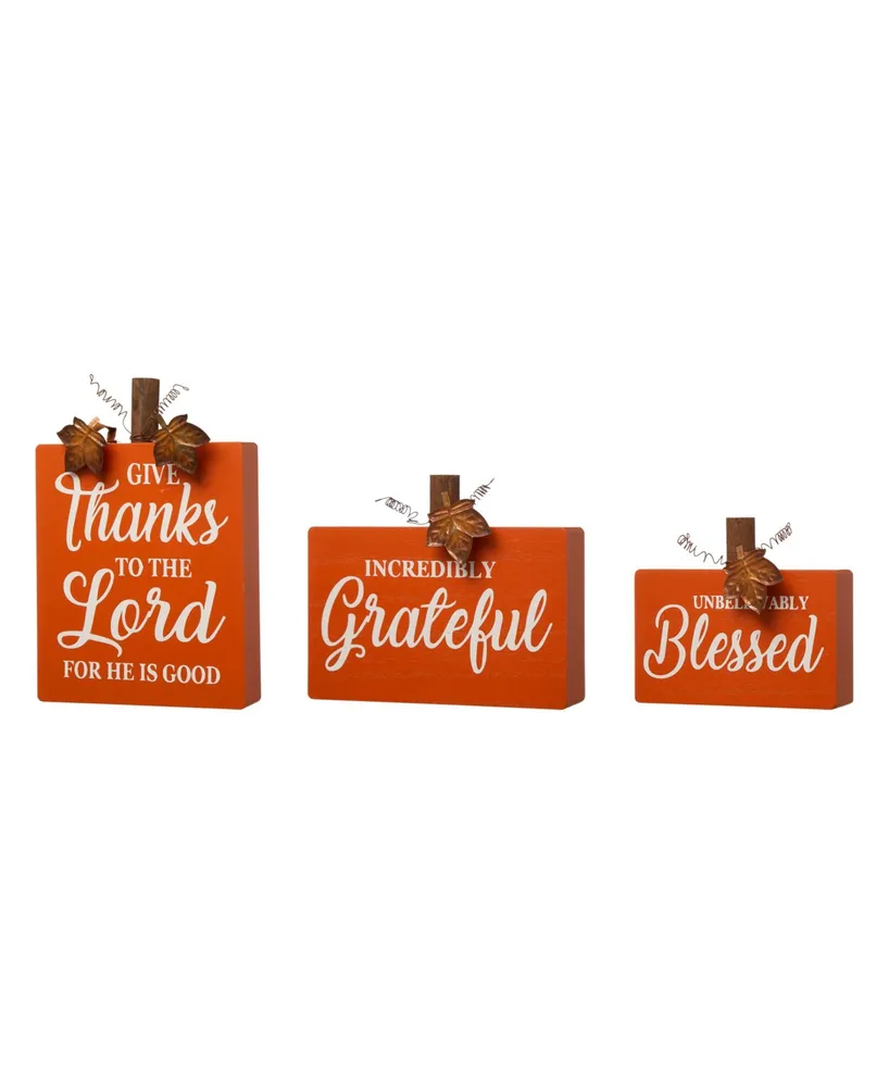 Glitzhome Fall Wooden Pumpkin Table Decor, Pack of 3