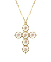 2028 Gold-Tone Pink Flower Decal Cross 30" Necklace