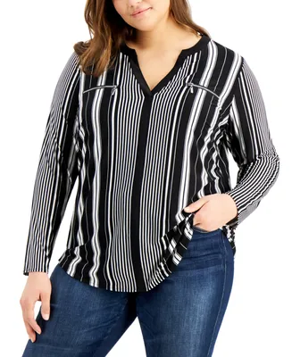 I.n.c. International Concepts Plus Size Zip-Pocket Top, Created for Macy's
