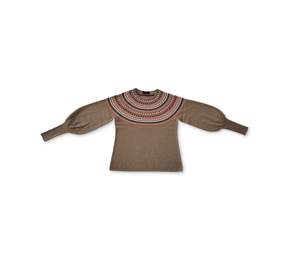 Charter Club Petite Fair Isle Balloon-Sleeve Cashmere Sweater, Created for Macy's