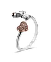 Peanuts Snoopy and Pave Crystal Heart Bypass Ring - Two