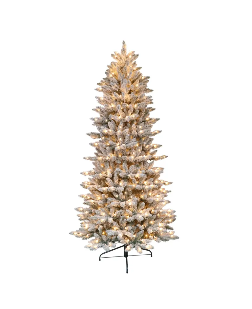 Puleo 9FT Pre-Lit Slim Flocked Franklin Fir Artificial Christmas Tree