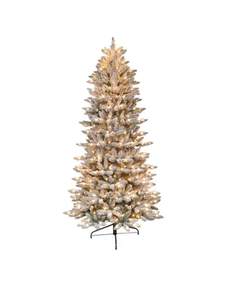 Puleo 9" Pre-Lit Slim Flocked Fraser Fir Artificial Christmas Tree