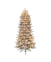 Puleo 9" Pre-Lit Slim Flocked Fraser Fir Artificial Christmas Tree