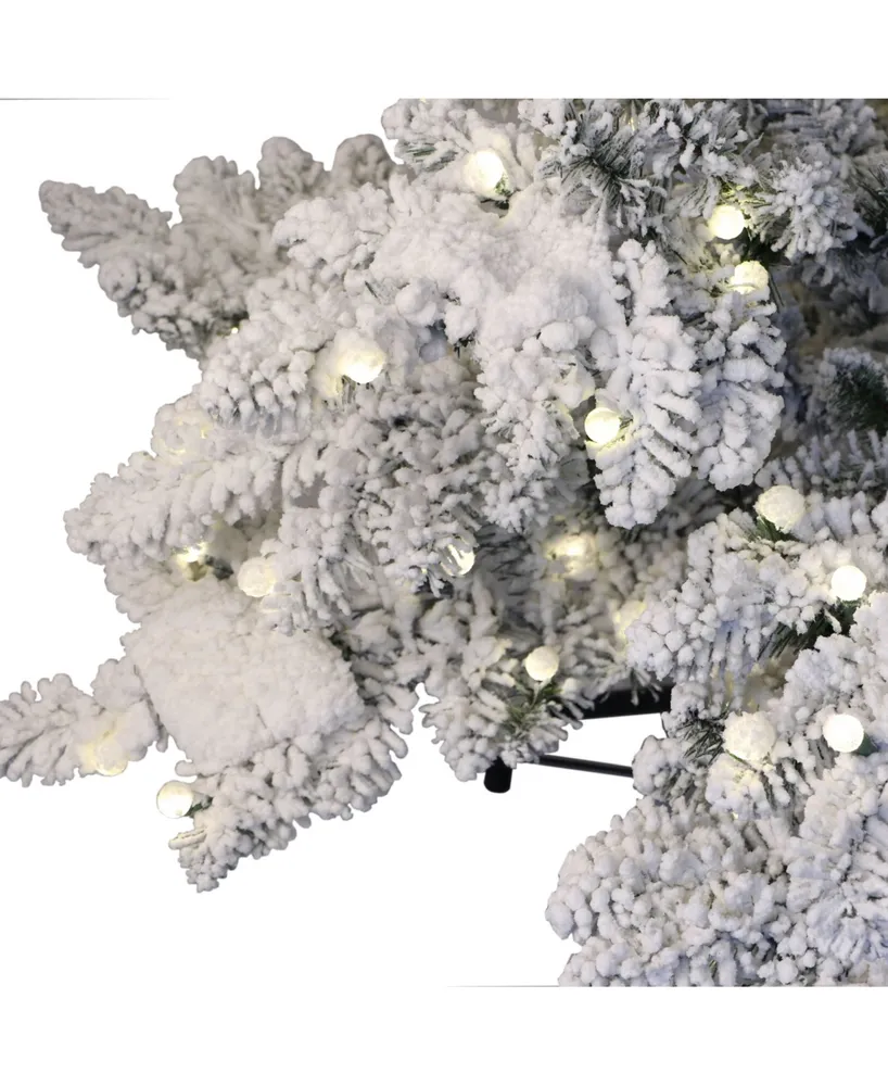 Puleo 7.5" Pre-Lit Flocked Slim Whistler Pine Artificial Christmas Tree