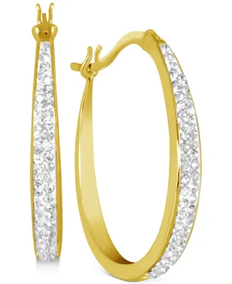 And Now This Crystal Tapered Hoop Earrings Silver-Plate, 1.2"