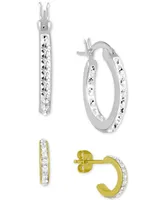 Essentials 2-Pc. Set Crystal Hoop Earrings in Silver-Plate & Gold-Plate