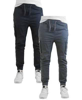 Galaxy By Harvic Men's Cotton Stretch Twill Cargo Joggers, Pack of 2