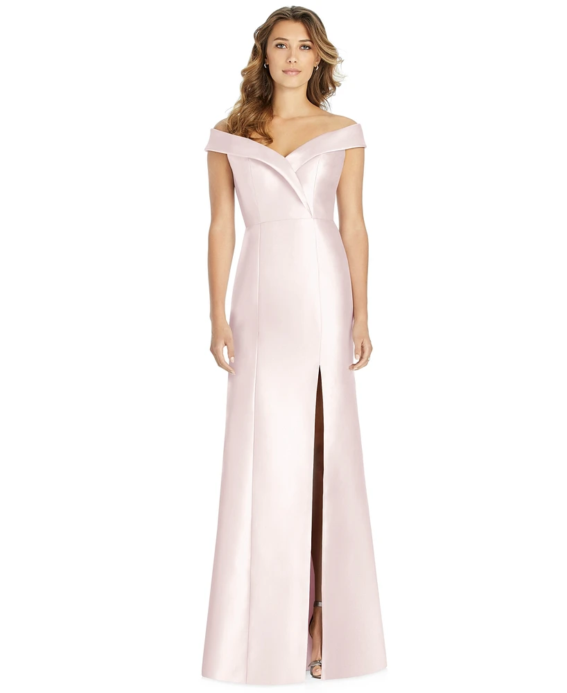 Alfred Sung Off-The-Shoulder Satin Gown